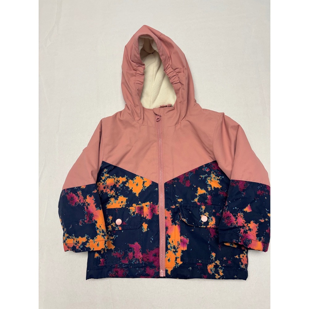 Outdoor Active Swiss Tech Girls 2T Pink Navy Splatter Print Hooded Puffer Jacket